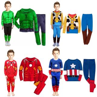 Kid Cosplay Pajamas Children Baby Boy Clothes Set Iron Man Costume Cotton Cartoon Captain America Nightwear gift