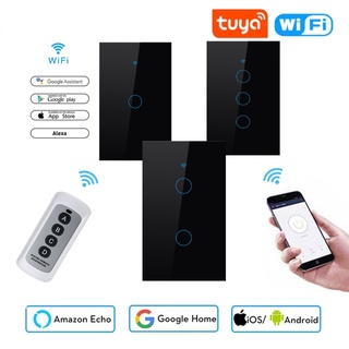 Tuya Smart Life 1 Gang 1 Way US Standard WiFi Wall Light Touch Switch for Google Home Alexa Voice Control No Need Neutral