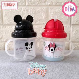 210 ml - 2 HANDLE CUP WITH FLIP TOP SIPPER Child Drinking Glass WITH Mickey Minnie lusty Bunny Straws (1)