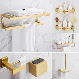 Bathroom Accessories Set Brushed Gold Bathroom Shelf,Towel Rack,Towel Hanger Paper Holder,Toilet Bru
