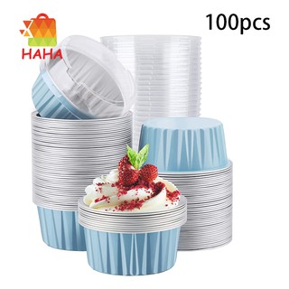 100Pcs 5Oz 125Ml Disposable Cake Muffin Liners with Lids Aluminum Foil Cupcake Baking Cups