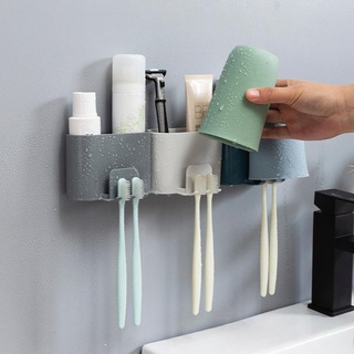 2-IN-1 Wall-Mounted Toothbrush Holder Storage Rack Cup Holder Stand Toothpaste Shelf Bathroom Organizer