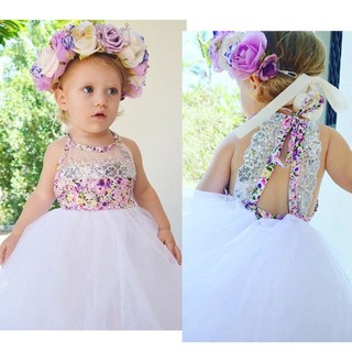 Cute kids Sequins Toddler Baby Girls Tulle Tutu Floral (4)