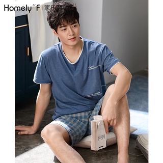 Korean pajamas❁♈Pajamas men s summer cotton short-sleeved shorts home service men s summer thin loo