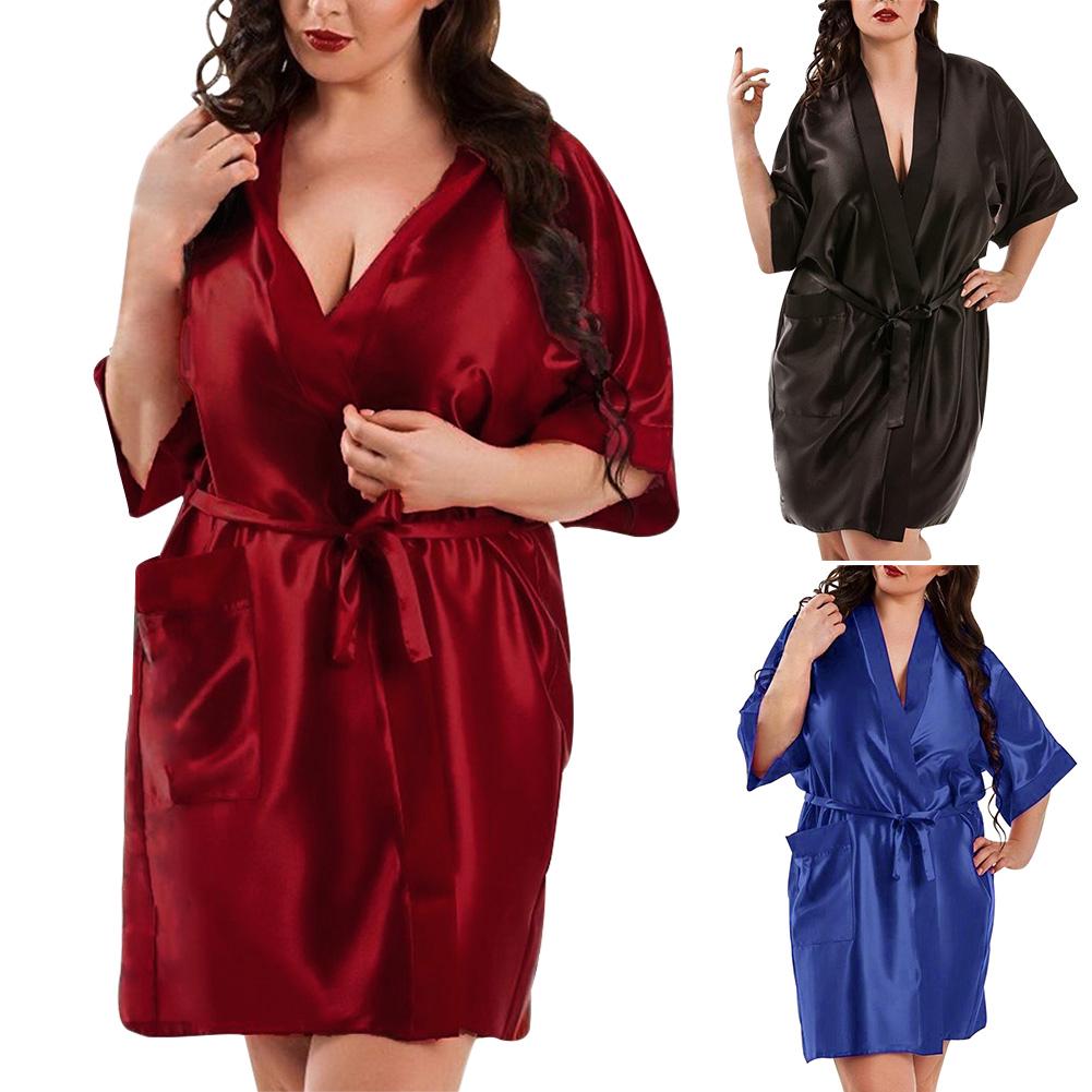 Women Nightgown Bathrobe Satin Silk Robe Pajamas Nightwear