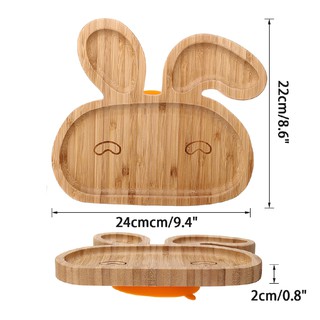 ZJ□Baby Toddler Bunny Suction Rabbit Food Plate Stay Put Feeding Natural Bamboo (6)