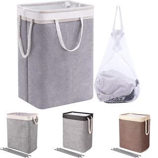 Foldable Laundry Basket Cotton Linen Laundry Hamper Clothes Toy Home Storage Basket Tube Support (1)