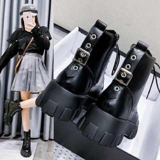 【Shipping with box】Black Martin Boots Female British Style 2021 New All-match Motorcycle Boots Thick-soled Plus Velvet Short Boots