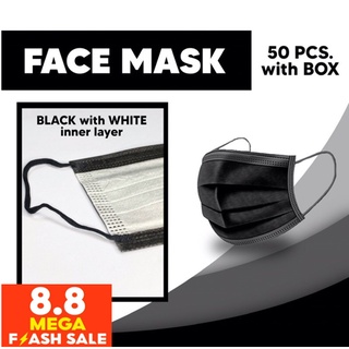 50 PCS Black White INNER Thick Disposable Face Mask with Box EXCELLENT QUALITY