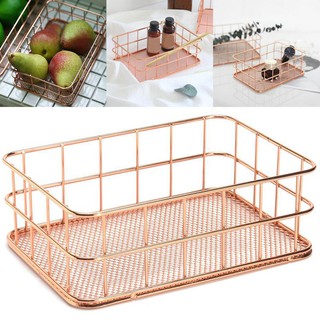 Storage Basket metal Wire Bathroom Shelves Makeup Organiser Rose Gold Brush Pen (3)