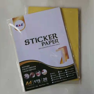 K&E Label Sticker Paper A4 (Glossy/Matte) Printable Adhesive Sticker (20 Sheets/Pack) FOR INKJET