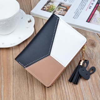 Short Wallet Ladies Zipper Tassel Wallet Female Student Korean Style Stitching Contrast Color Fashion Coin Purse Card Holder