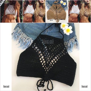 {lucai_COD}Women Crochet Lace Handmade Knit Bra Beach Bikini Halter Cami Tank Cro
