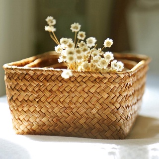 Country style Handmade Straw Dried Flower Fruit Basket Three-piece Rattan Box Candy Earphone