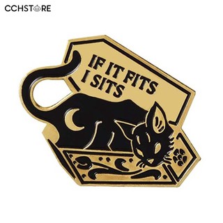 Fashion Punk Cat in Box IF IT FITS I SITS Letters Enamel Brooch Pin Collar Scarf Badge (2)