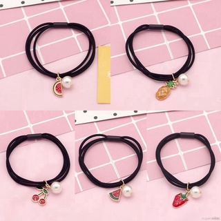 Cute Women Girl Fruit Elastic Hair Accessory Band With Pearl Rope Ponytail Holder Headbands