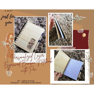 Personalized Laser Engraved Bamboo Notebook with Pen