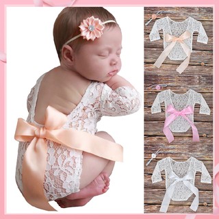 ✨【Ready Stock】✨2pcs/set Newborn Baby Girl Lace Romper & Headband Photography Props Outfits Infant Photo Shoot Clothes