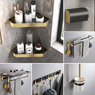HN Bathroom Accessories Black Gold Bathroom Organizer Rack Towel Holder Corner Shelf Shower Caddy