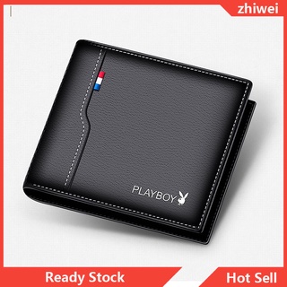 【 Ready Stock】Playboy Men Short Wallets Zipper Leather Purse Business Clutch Handbag