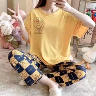 Korean Fashion Cotton Pajama Short Sleeve Cute Cartoon Terno Sleepwear Nightwear Comfortable