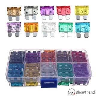 100 Pcs/Box Assorted Auto Trunk Standard Blade Fuse 2/3/5/7.5/10/15/20/25/30/35A Replacement Fuses Kit Cars Accessories