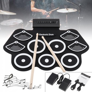 Portable Electronic Roll Up Drum Pad Set 9 Silicon Pads Built in Speakers with Drumsticks and Sustai