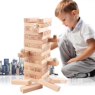 BLOS Jenga Wood Block Game with number and dices