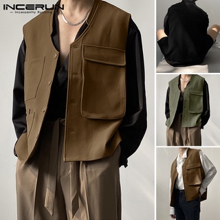 XMAN Men's Fashion Solid Color Sleeveless Multi-pocket Loose Waistcoat