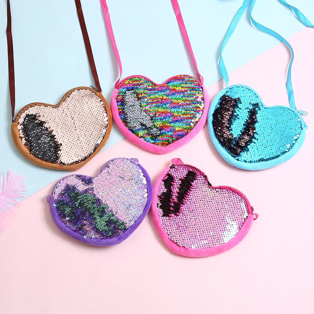 Baby Girl Fashion Heart-shaped Sequined Coin Purse Sling Bag