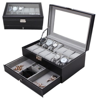 12 Grids Slots Watches Display Storage Box Leather Case