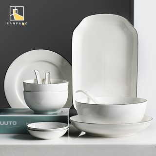 BANFANG 11-Piece Dinnerware Set White Plate and Bowl Set