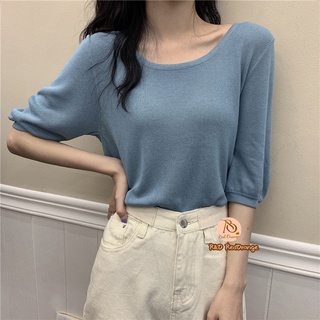R&O #TS01 Korean Style Knitted Thin Plain Colored Round Neck Tshirt Top