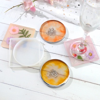 BST 2Pcs Round Square Coaster Resin Mold Kit Geode Agate Resin Coaster Molds Glossy Coaster Cup Mats Molds Resin Craft Tools