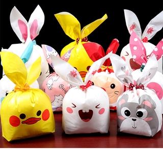 [13*21cm] 50pcs Cute Bunny Rabbit Plastic Food Package Bags for Cookie,Candy, Biscuits, Christmas Gift Bags Cartoon Design