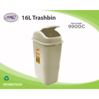 FUHO Trashbin With Swing Cover 16 Liters (Waste Basket, Trash Can, Garbage Bin, Basurahan) - White