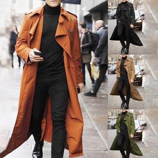 Men's Casual Trench Coat Winter Long Jacket Double Breasted Overcoat