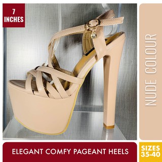 ELEGANT COMFY PAGEANT HEELS NUDE COLOUR 7 INCHES