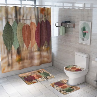 Pale Maple Leaves Print Toilet Bathroom Mat And Shower Curtain Four-Piece Set