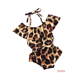 CYTX-Baby Girls Sling Ruffled Swimwear, Summer Off Shoulder Leopard Lace Up One Piece Beachwear (8)