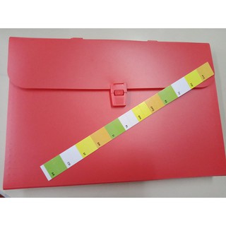 Plastic Accordion Expanding Envelope Long RED with Handle and 12 Divisions and Add Bond Paper Option