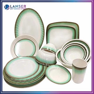 【LS】MELAMINE PLATE BOWL DESIGN OF COLORED SIDE Plate, round stylish plate Green gradient tableware