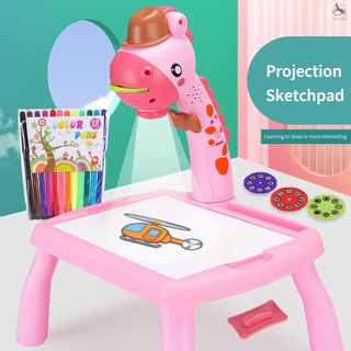 doubeetech Multi-function Drawing Table Learning Desk with Music Function Trace and Draw Projector Art Drawing Board 24 Patterns Projection Tracing Painting Table Projection Sketchpad (Pink)