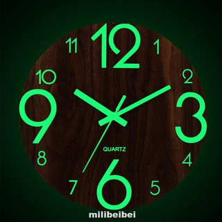 12 inch Luminous Wall Clock Quartz Wooden Silent Glow in the Dark Clock - Silent Non-ticking Office ​Practical ​Battery Operated Living Room Arabic Number Luminous Wall Clock (1)