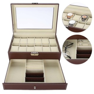Watch Storage Case Jewelry Display Box Double Layers 12 Slots PU Leather Watch Storage Case Jewelry (8)