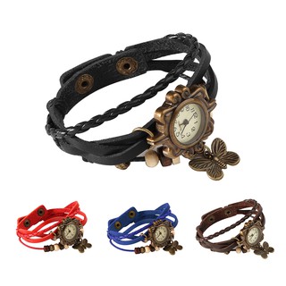 Womens Faux Leather Bracelet Butterfly Quartz Wrist Watch (2)