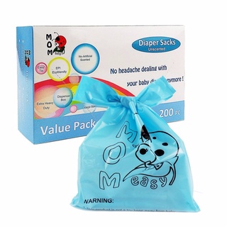 Mom Easy Easy-Tie 200 Counts Baby Disposable Diaper Sacks/Diaper Bags,Unscented,Anti-Mircobial (1)