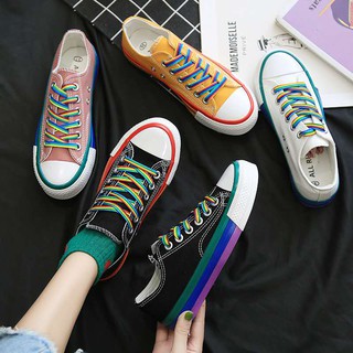 Korean fashion canvas shoes low cut women shoes rainbow shoes