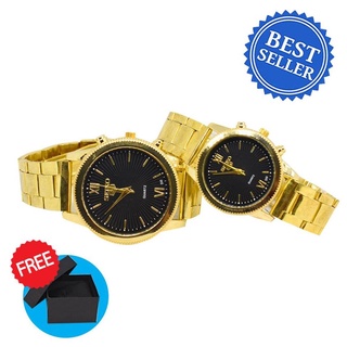Seiko 5 SG011 Eng10 Gold Black Dial Couple Watch (Free Box)gold ring gold earrings gold jewelry