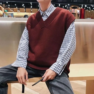 【3 Colors】M-2XL College Style Fashion Korean Knitted Vest Unisex Simple and Versatile Casual V-neck Vest for Men